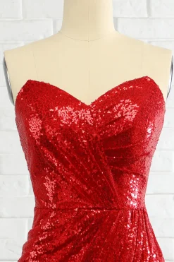 Vestido de baile de lantejoulas vermelhas de Sheath Sweetheart Com Lantejoulas