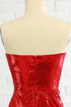 Vestido de baile de lantejoulas vermelhas de Sheath Sweetheart Com Lantejoulas