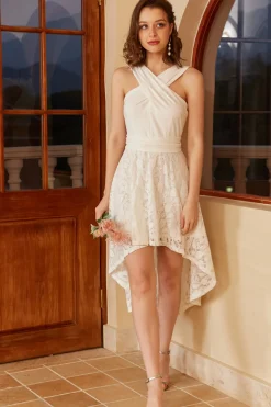 Vestido de baile de menta alta baixa com renda