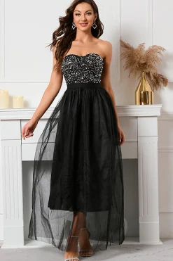 Vestido de baile de missangas da namorada preta