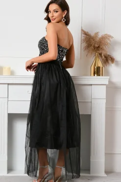 Vestido de baile de missangas da namorada preta