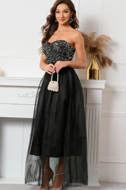 Vestido de baile de missangas da namorada preta