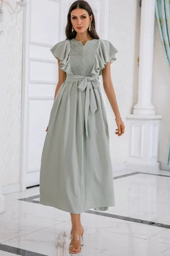 Vestido de baile de ruffles sem mangas verdes