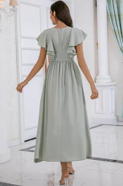 Vestido de baile de ruffles sem mangas verdes