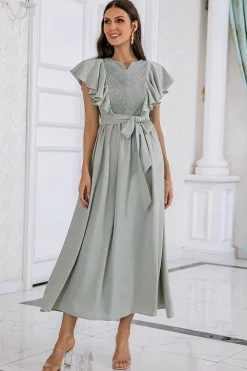Vestido de baile de ruffles sem mangas verdes