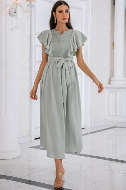 Vestido de baile de ruffles sem mangas verdes