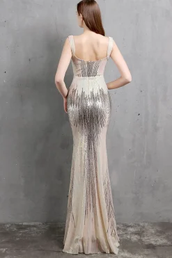 Vestido de baile de sequin de sereia de ouro v pescoço