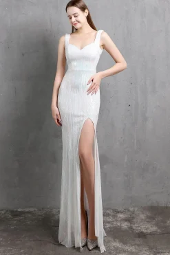 Vestido de baile de sequin de sereia de ouro v pescoço