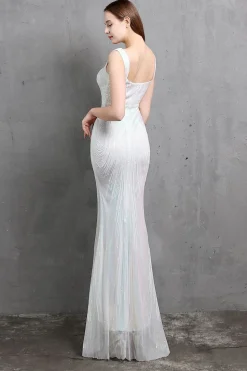 Vestido de baile de sequin de sereia de ouro v pescoço