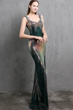 Vestido de baile de sequin de sereia de ouro v pescoço