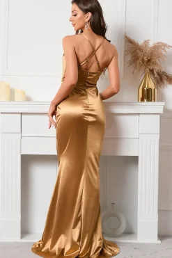 Vestido de baile de sereia sem costas khaki Halter