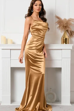 Vestido de baile de sereia sem costas khaki Halter