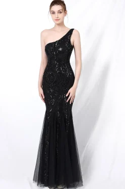 Vestido de baile de sereia one ombro com apliques