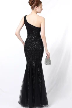 Vestido de baile de sereia one ombro com apliques