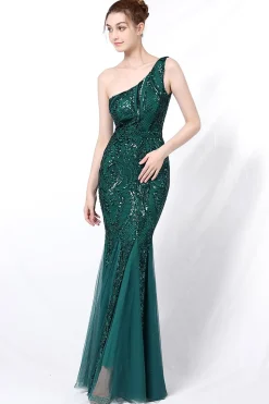 Vestido de baile de sereia one ombro com apliques