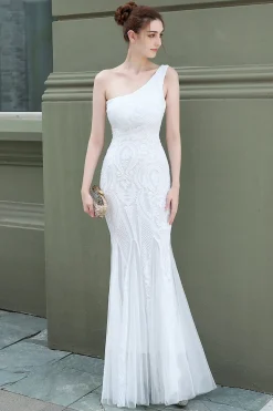 Vestido de baile de sereia one ombro com apliques