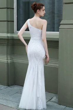 Vestido de baile de sereia one ombro com apliques