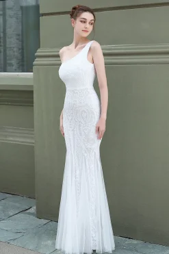 Vestido de baile de sereia one ombro com apliques