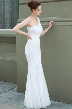 Vestido de baile de sereia one ombro com apliques