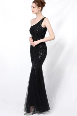 Vestido de baile de sereia one ombro com apliques