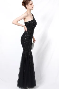 Vestido de baile de sereia one ombro com apliques