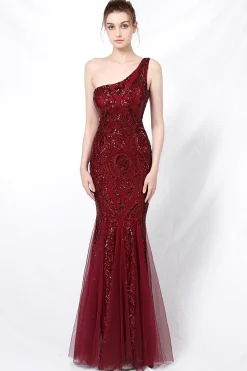 Vestido de baile de sereia one ombro com apliques