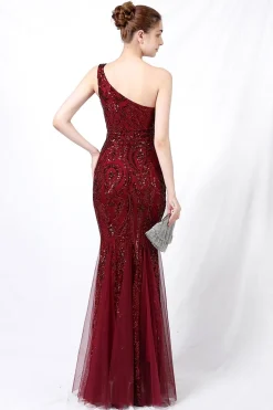 Vestido de baile de sereia one ombro com apliques