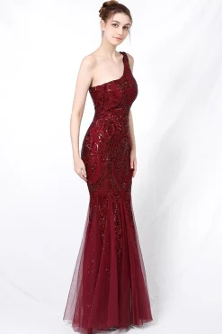 Vestido de baile de sereia one ombro com apliques