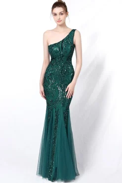 Vestido de baile de sereia one ombro com apliques