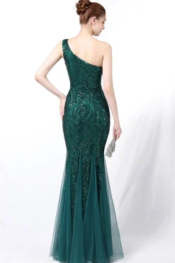 Vestido de baile de sereia one ombro com apliques