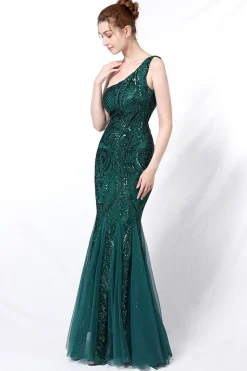 Vestido de baile de sereia one ombro com apliques