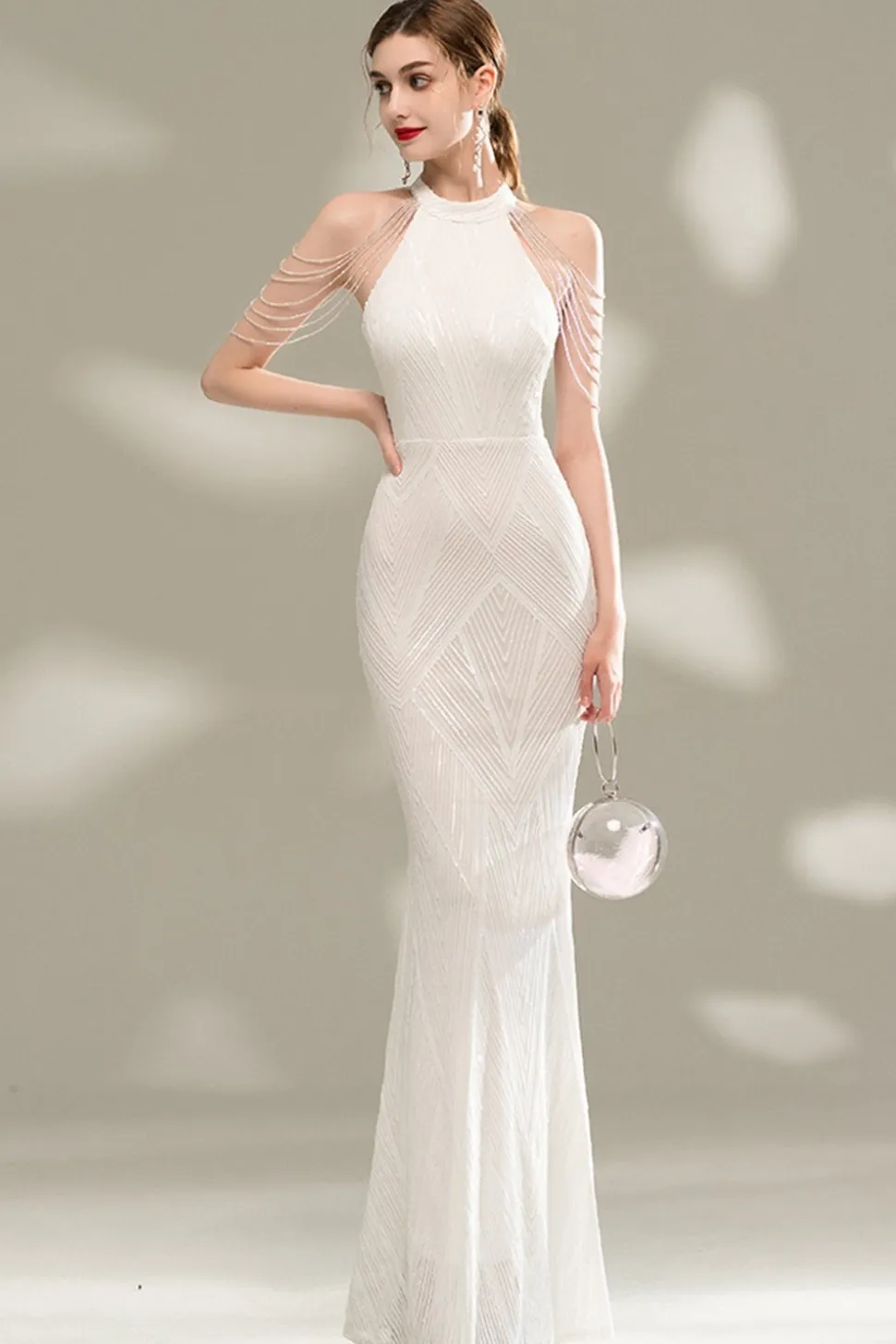 Vestido de baile de sereia Halter Lantejoulas