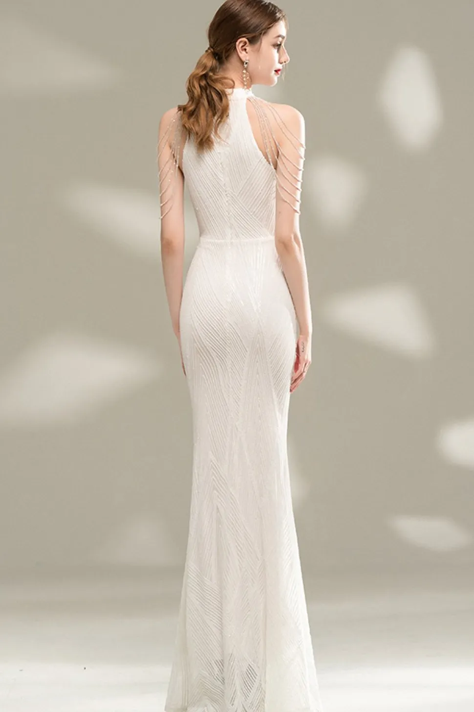 Vestido de baile de sereia Halter Lantejoulas