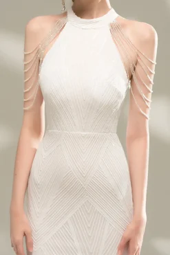 Vestido de baile de sereia Halter Lantejoulas