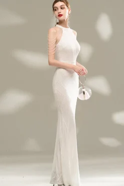 Vestido de baile de sereia Halter Lantejoulas