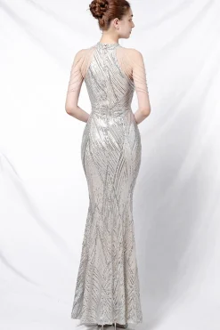 Vestido de baile de sereia Halter Lantejoulas