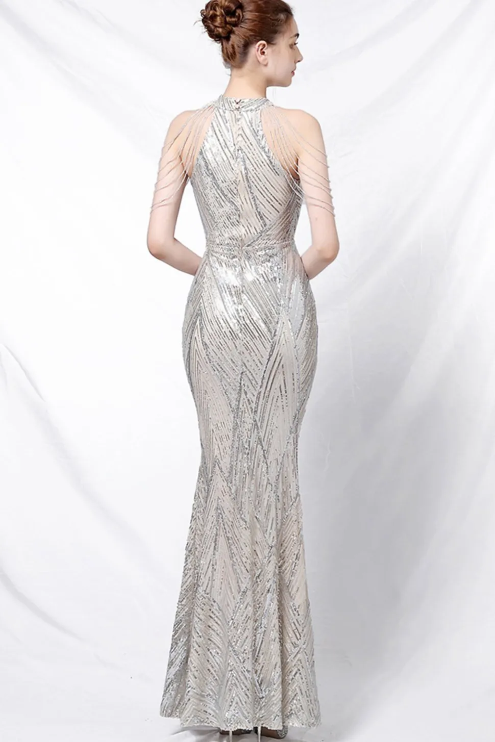 Vestido de baile de sereia Halter Lantejoulas