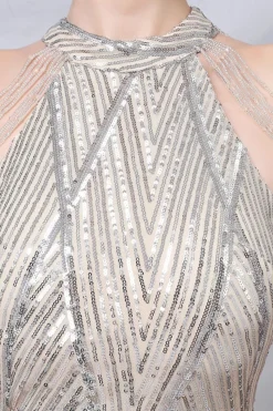 Vestido de baile de sereia Halter Lantejoulas