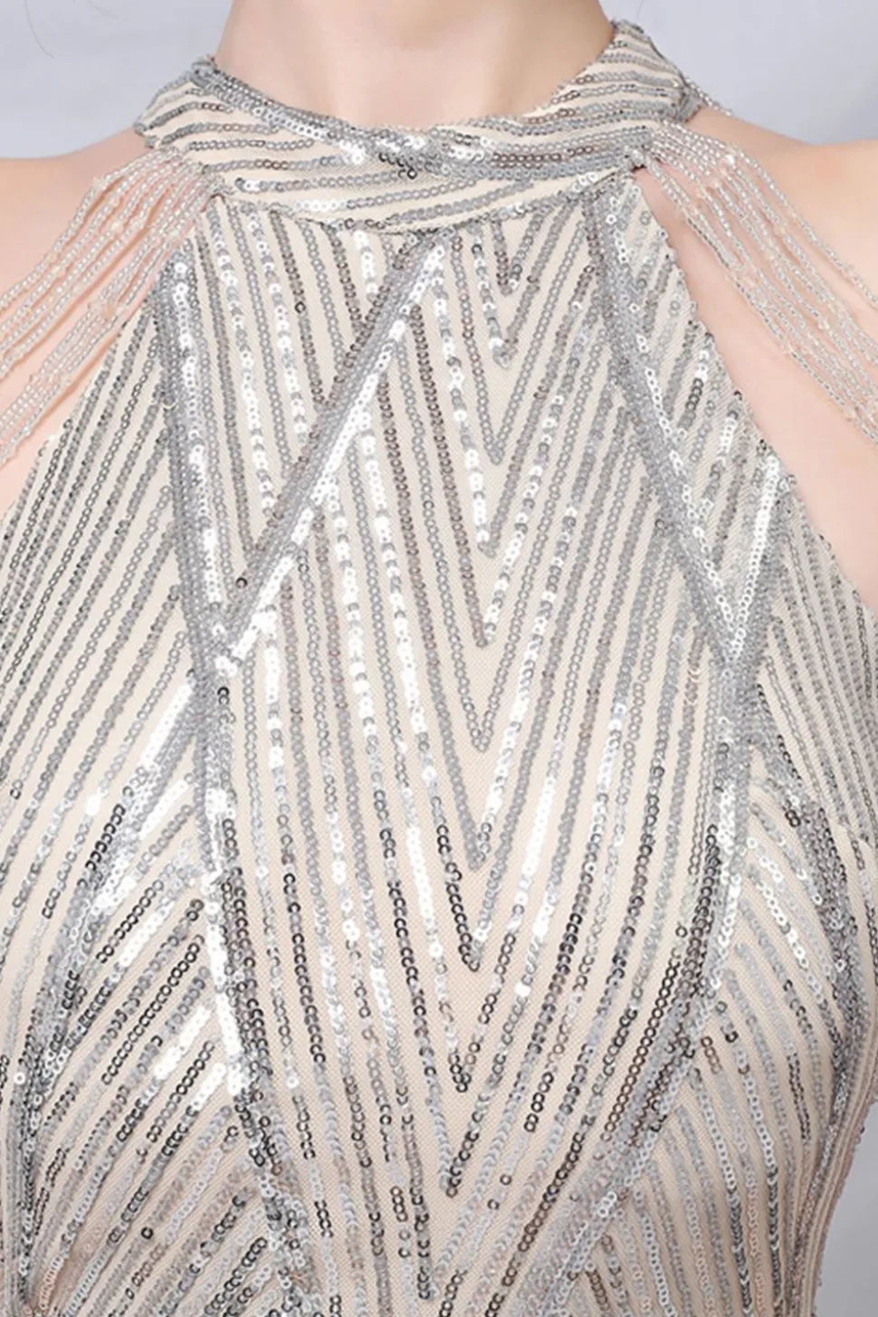Vestido de baile de sereia Halter Lantejoulas