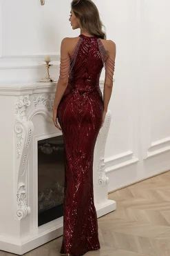 Vestido de baile de sereia de sequin preto