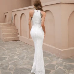 Vestido de baile de sereia de sequin preto