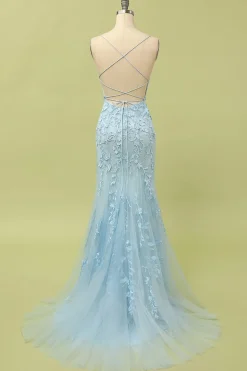 Vestido de Baile de Sereia Longa Azul