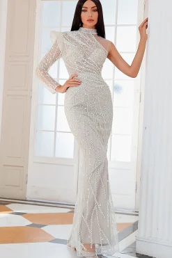 Vestido de baile de sereia de lantejoulas de damasco