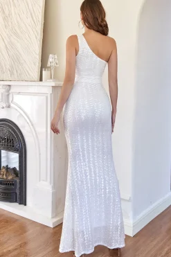 Vestido de baile de sereia de um ombro branco