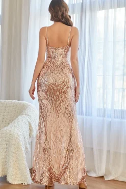 Vestido de baile de sereia de lantejoulas pretas e douradas