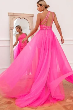 Vestido de baile de trem quente cor-de-rosa detchable