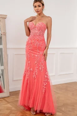 Vestido de baile de tule de coral