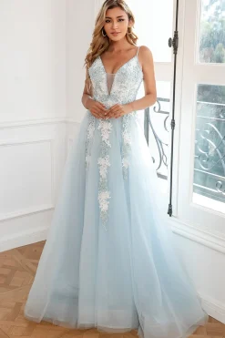 Vestido de baile de tule de tule azul claro