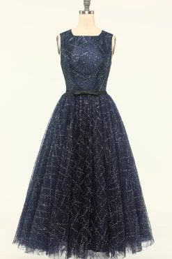 Vestido de baile de tulle da marinha glitter
