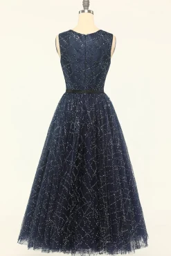 Vestido de baile de tulle da marinha glitter